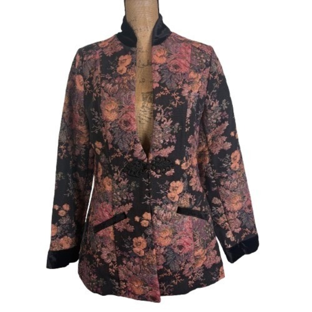 Soft Surroundings Westbury Garden Floral Brocade Jacket Black Pink Gold Medium